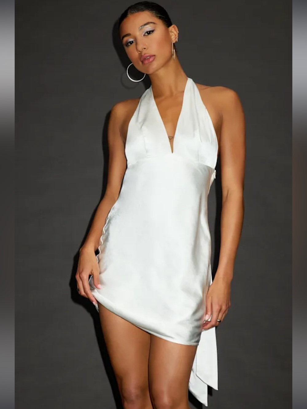 NWT - Lulus Zimri White Satin Halter Mini Dress - Bridal Bride Wedding Cocktail